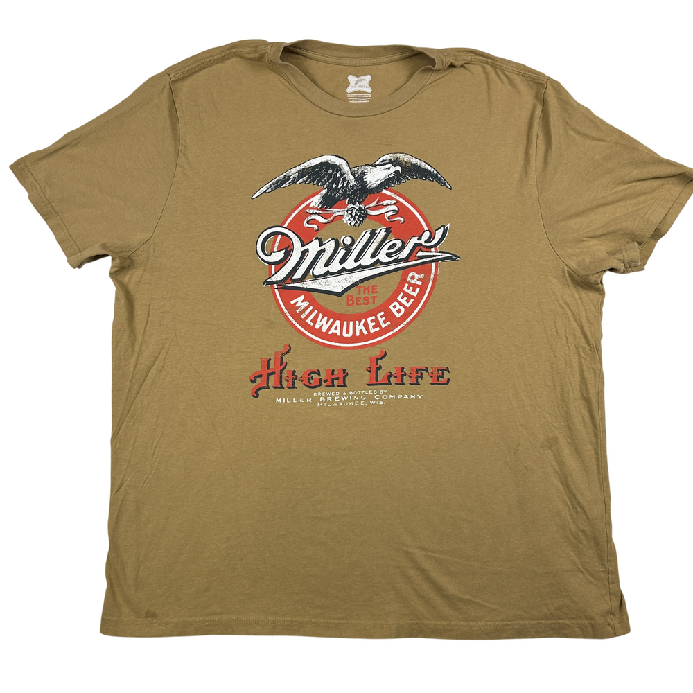 Miller High Life Shirt Mens 2XL Brown Graphic Logo Beer Vintage Style Tee